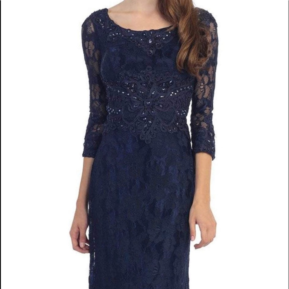 Eureka Fashion Navy Sheath Beaded Dress ✅